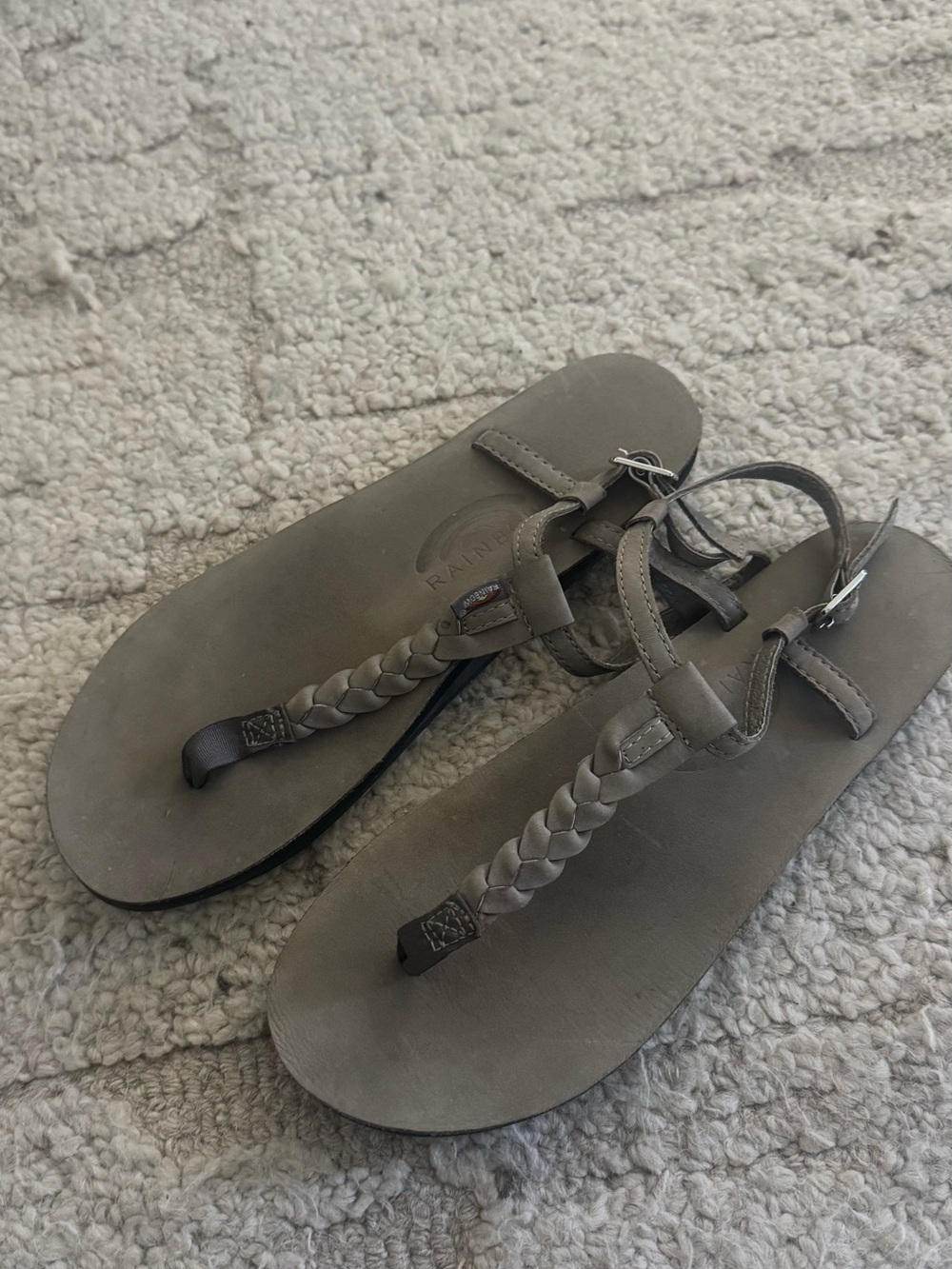 Rainbow Women's Braided T-Strap Sandals in Taupe large